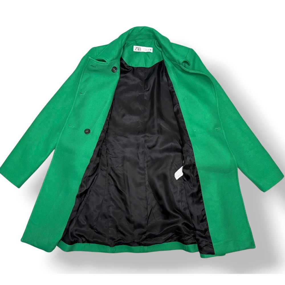 ZARA Women's Small Buttoned Tailored Coat Apple Green Double Breasted - Picture 10 of 10